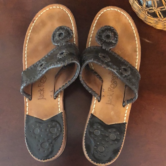 Jack Rogers 😍 ALL leather classic sandals Sz 8 originals 👒🍍👗🐙🐠🦀🦞 - Picture 3 of 4